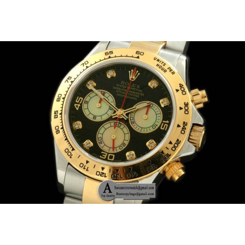 Rolex Daytona 2011 SS Yellow Gold Black White Diamond A 7750 Sec@6 28800 Replica Watches