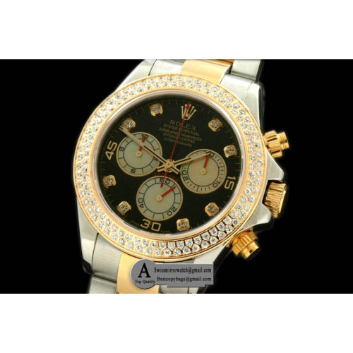 Rolex Daytona 2011 SS Diamond Yellow Gold Black White Diamond A 7750 Sec@6 28800 Replica Watches
