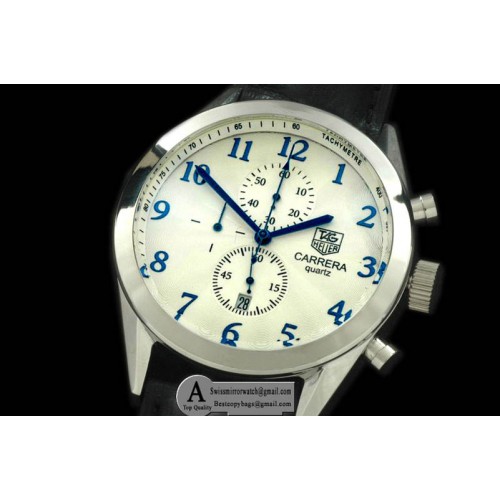 Tag Heuer Carrera Vintage SS Leather White Jap Qtz Replica Watches