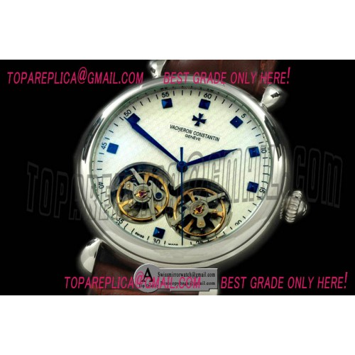 Vacheron Constantin Malte Duo Tourbillon SS Leather White Asian Auto 2813 Replica Watches
