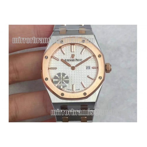 Lady Audemars Piguet Royal Oak 33mm SS JF 1:1 Best Edition RG Bezel Silver Textured Dial on SS/RG Bracelet Swiss Quartz