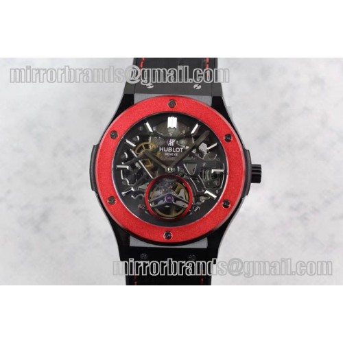 Hublot Classic Fusion Tourbillon 45mm TF Best Edition Red Bezel Skeleton Dial on Black Gummy Strap A23J