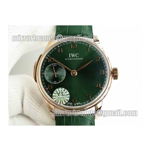 IWC Portuguese RG IW5242 YLF Green Dial Gold Makers on Green Leather Strap A95290
