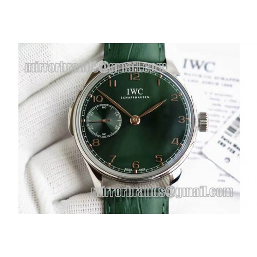IWC Portuguese SS IW5242 YLF Green Dial Gold Makers on Green Leather Strap A95290