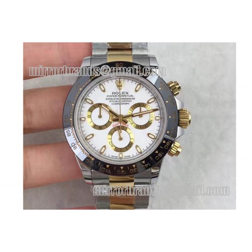 Rolex Daytona JH 1:1 Best Edition Black Ceramic Bezel White Dial on SS/YG Bracelet A4130 Rolex Daytona JH 1:1 Best Edition Black Ceramic Bezel White Dial on SS/YG Bracelet A4130