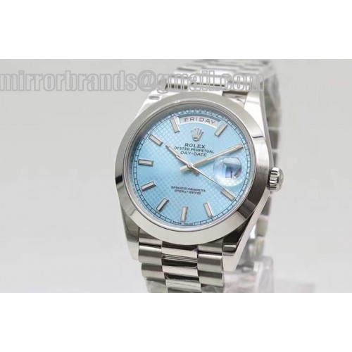 Rolex Day-Date 40 228206 Noob 1:1 Best Edition Textured Ice Blue Dial on SS President Bracelet A3255