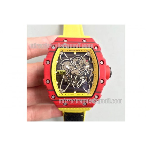 Richard Mille RM 035-2 Red Forged Carbon Yellow Inner Bezel Skeleton Dial on Yellow Nylon Strap MIYOTA9015