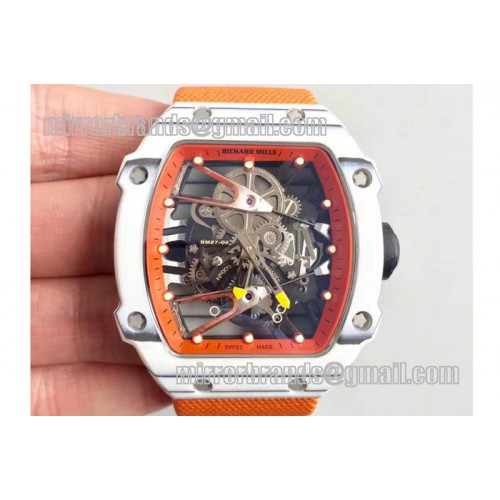 Richard Mille RM027-02 Rafael Nadal White Forge Carbon Bezel Skeleton Dial on Orange Nylon Strap 6T51 Richard Mille RM027-02 Rafael Nadal White Forge Carbon Bezel Skeleton Dial on Orange Nylon Strap 6T51