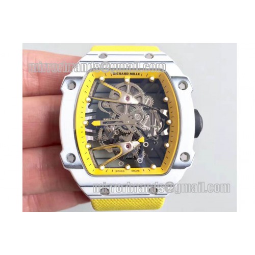 Richard Mille RM027-02 Rafael Nadal White Forge Carbon Yellow Bezel Skeleton Dial on Yellow Nylon Strap 6T51