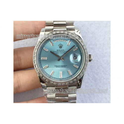 Rolex Day-Date 40mm 228239 Diamond Bezel SS Blue Dial President A3255