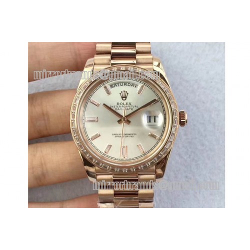 Rolex Day-Date 40mm 228239 Diamond Bezel RG White Dial President A3255