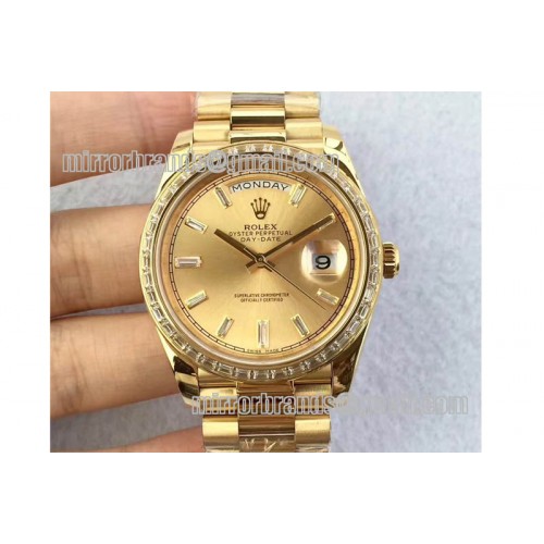Rolex Day-Date 40mm 228239 Diamond Bezel YG Gold Dial President A3255