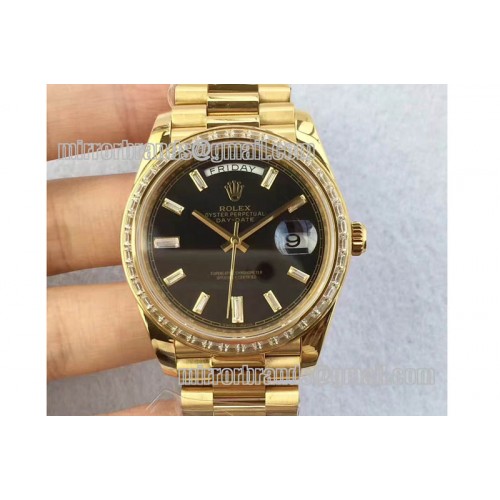 Rolex Day-Date 40mm 228239 Diamond Bezel YG Black Dial President A3255