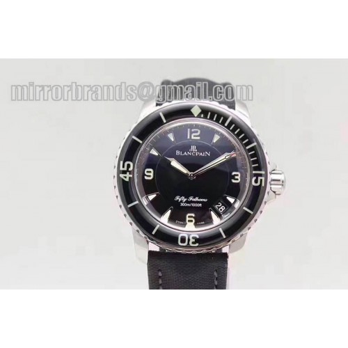 Blancpain Fifty Fathoms SS Black Black Dial on Sail-canvas Strap A2836