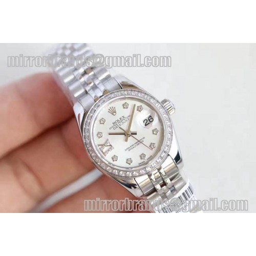 Ladies Rolex DateJust SS White/Black Dial Diamonds Markers Jubilee Bracelet ETA2671 Ladies Rolex DateJust SS White/Black Dial Diamonds Markers Jubilee Bracelet ETA2671
