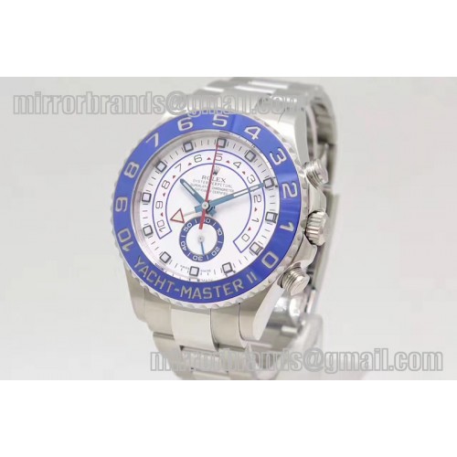 Rolex YachtMaster II 116680 SS White Dial Blue Ceramic Bezel A7750