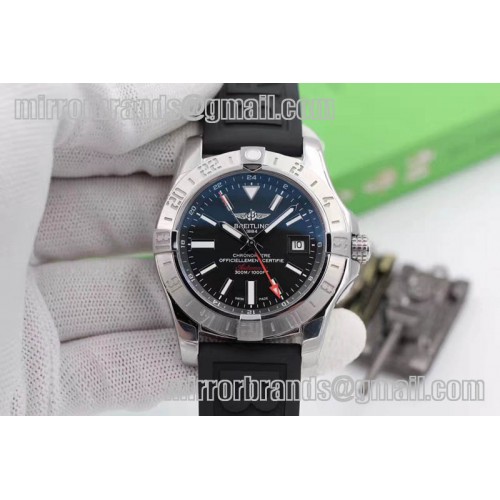 Breitling Avenger GMT SS GF 1:1 Black Sticks Marker Dial on Rubber strap A2836