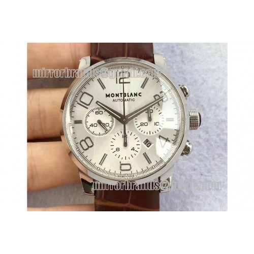 Montblanc Timewalker Chrono SS White with 3 sub-dials Leather Strap