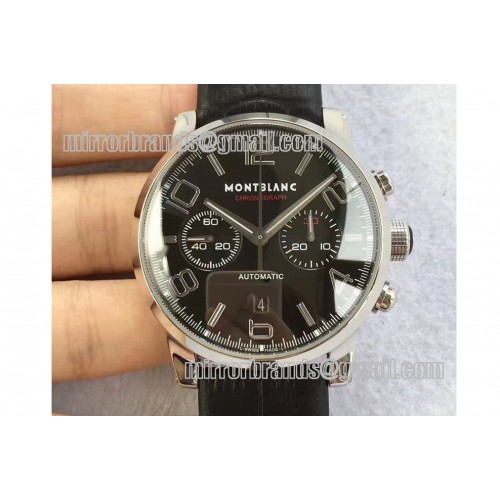 Montblanc Timewalker Chrono SS Black with 2 sub-dials Leather Strap