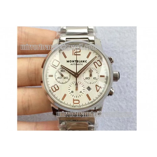 Montblanc Timewalker Chrono SS White with 3 sub-dials RG Marker SS Strap