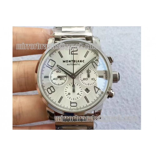 Montblanc Timewalker Chrono SS White with 3 sub-dials SS Strap