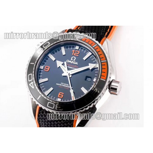Omega Planet Ocean 2016 43.5mm SS Black/Orange Bezel OM Black Dial on Black Nylon Strap A8900
