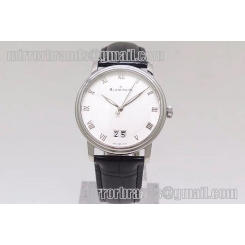 Blancpain Villeret Grande Date SS Case White Dial On black leather Strap