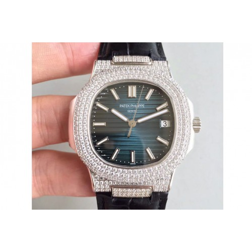 Patek Philippe Nautilus Jumbo 5711 MKF Blue Textured Dial Diamond Bezel
