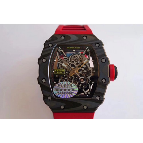 Richard Mille RM035-02 Rafael Nadal Forge Carbon Titanium Case Red Button Red Rubber Strap Richard Mille RM035-02 Rafael Nadal Forge Carbon Titanium Case Red Button Red Rubber Strap