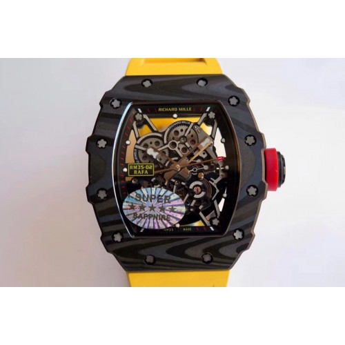 Richard Mille RM035-02 Rafael Nadal Forge Carbon Titanium Case Red Button Yellow Rubber Strap Richard Mille RM035-02 Rafael Nadal Forge Carbon Titanium Case Red Button Yellow Rubber Strap