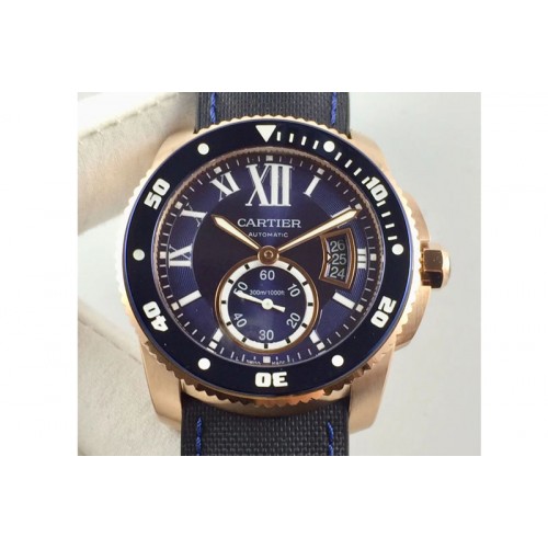 Calibre de Cartier Diver TF 1:1 Best Edition RG Blue Dial on A23J