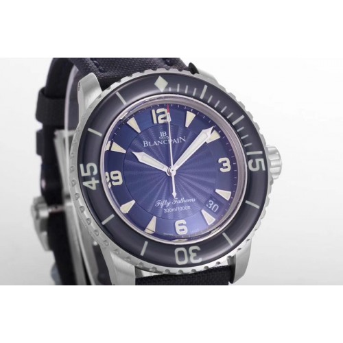 Blancpain Fifty Fathoms SS Blue ZF 1:1 Best Edition Blue Dial on Sail-canvas Strap A2836