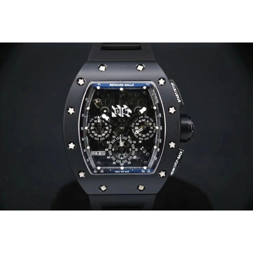 Richard Mille RM011 Ceramic Chronograph KVF 1:1 Best Edition Crystal Skeleton Dial Black on Black Rubber Strap A7750 Richard Mille RM011 Ceramic Chronograph KVF 1:1 Best Edition Crystal Skeleton Dial Black on Black Rubber Strap A7750