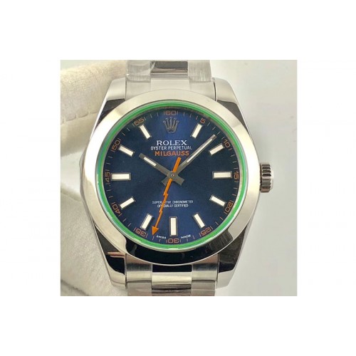 Rolex Milgauss 116400 GV ARF 1:1 Green Sapphire Blue Dial on SS Bracelet V2 On SA3131