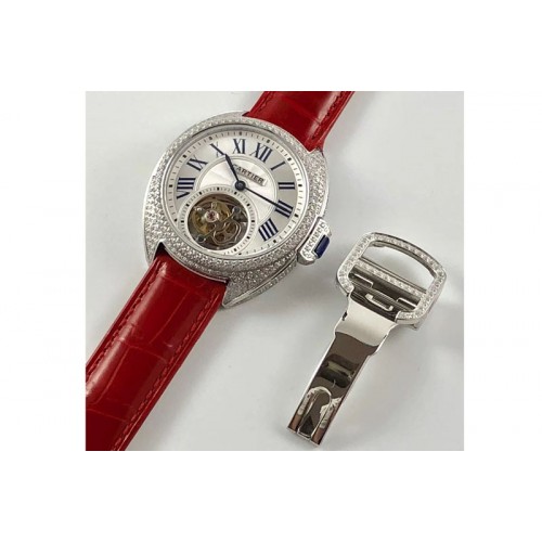 Cle de Cartier Tourbillon RG 39mm Diamond Bezel White Textured Dial