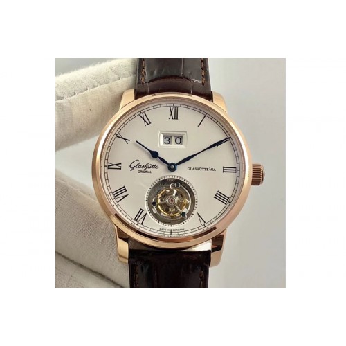 Glashutte Senator Meissen Tourbillon Big Date RG White Dial