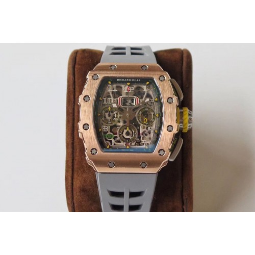 Richard Mille RM011 RG Chronograph SS Case KVF 1:1 Best Edition Crystal Skeleton Dial on Gray Rubber Strap A7750 Richard Mille RM011 RG Chronograph SS Case KVF 1:1 Best Edition Crystal Skeleton Dial on Gray Rubber Strap A7750
