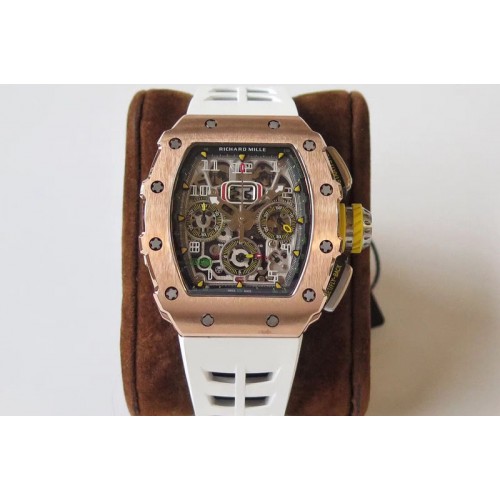 Richard Mille RM011 RG Chronograph SS Case KVF 1:1 Best Edition Crystal Skeleton Dial on White Rubber Strap A7750 Richard Mille RM011 RG Chronograph SS Case KVF 1:1 Best Edition Crystal Skeleton Dial on White Rubber Strap A7750