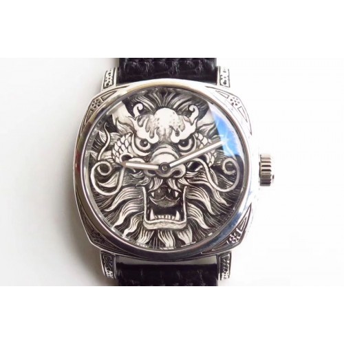 Panerai Radiomir 47mm Solid Silver Engraved Case Chrome Heart Dragon Dial Panerai Radiomir 47mm Solid Silver Engraved Case Chrome Heart Dragon Dial