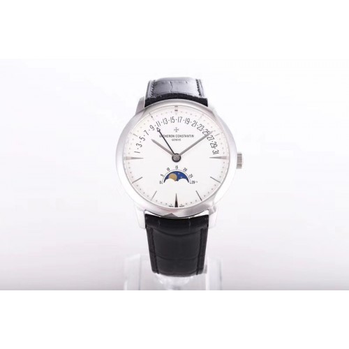 Vacheron Constantin Patrimony Moon Phase Retrograde Date SS/LE White Dial Watches