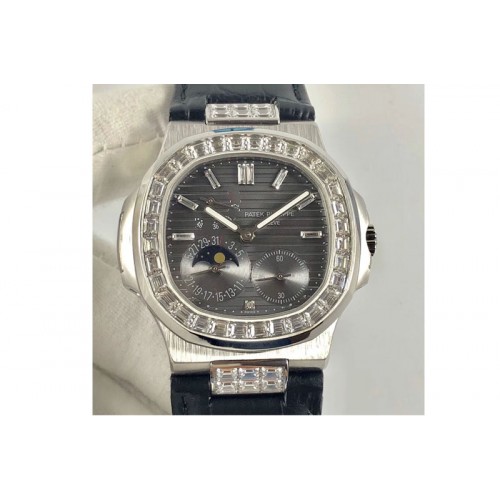Patek Philippe Nautilus 5724G Moonphase Diamond Bezel SS/LE Grey Dial