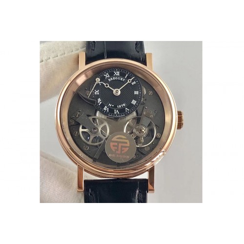 Breguet Tradition 7057BR/G9/9W6 RG Real PR SF 1:1 Best Edition Black Skeleton Dial on Black Leather Strap A507