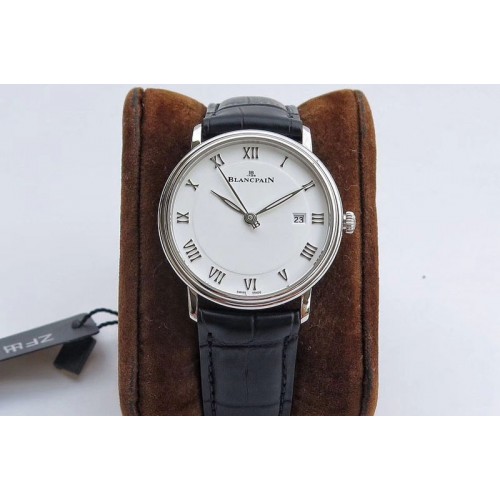 Blancpain Villeret 6651 SS ZF 1:1 Best Edition White Dial on Black Leather Strap A1151