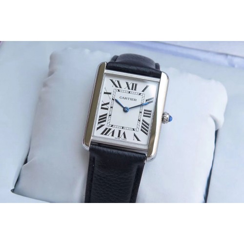 Cartier Tank Solo Ladies 28mm SS ZF 1:1 Best Edition White Dial on Black Leather Strap Ronda Quartz