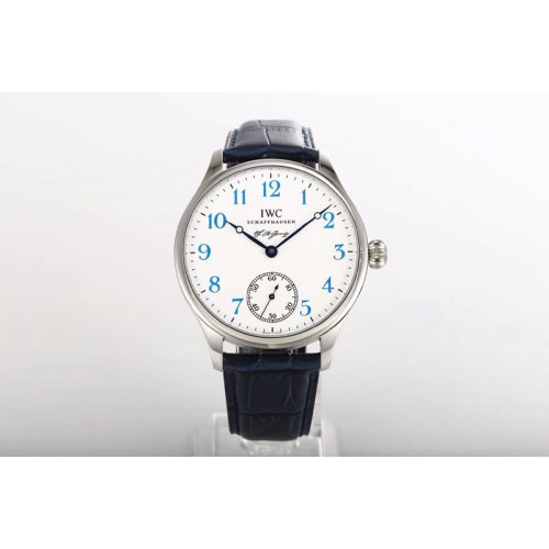 IWC Portuguese IW544203 SS GSF 1:1 Best Edition White Dial Blue Number Markers on Blue Leather Strap