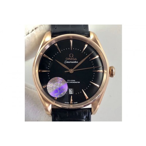 Omega Seamaster Chronometer RG Best Edition Black Dial On Black Leather Strap A8800