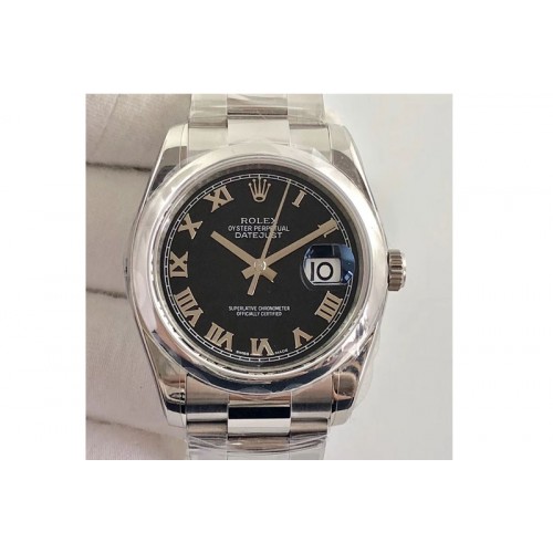Rolex DateJust 36 SS 116200 ARF 1:1 Best Edition Black Dial Roman Markers on SS Oyster Bracelet SA3135