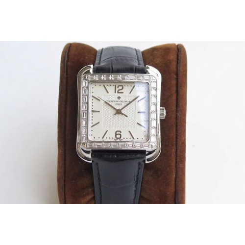 Vacheron Constantin Historiques 86300 SS GSF 1:1 Best Edition White dial Diamond Bezel on black leather strap MIYOTA9015