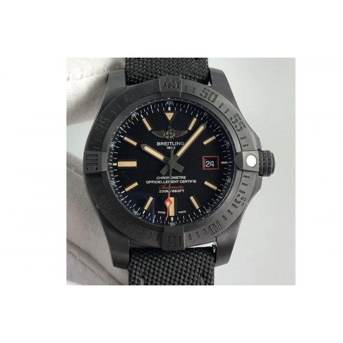 Breitling Avenger BlackBird V17311 44mm DLC ZF 1:1 Best Edition Titanium Case Black Dial on Gray Nylon Strap A2824 Breitling Avenger BlackBird V17311 44mm DLC ZF 1:1 Best Edition Titanium Case Black Dial on Gray Nylon Strap A2824