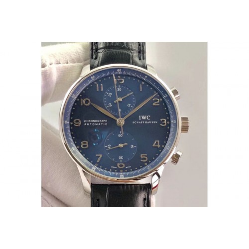 IWC Portuguese IW371491 ZF V3 1:1 Best Edition SS Blue dial on Black Leather Strap A79350 (Slim Movement)